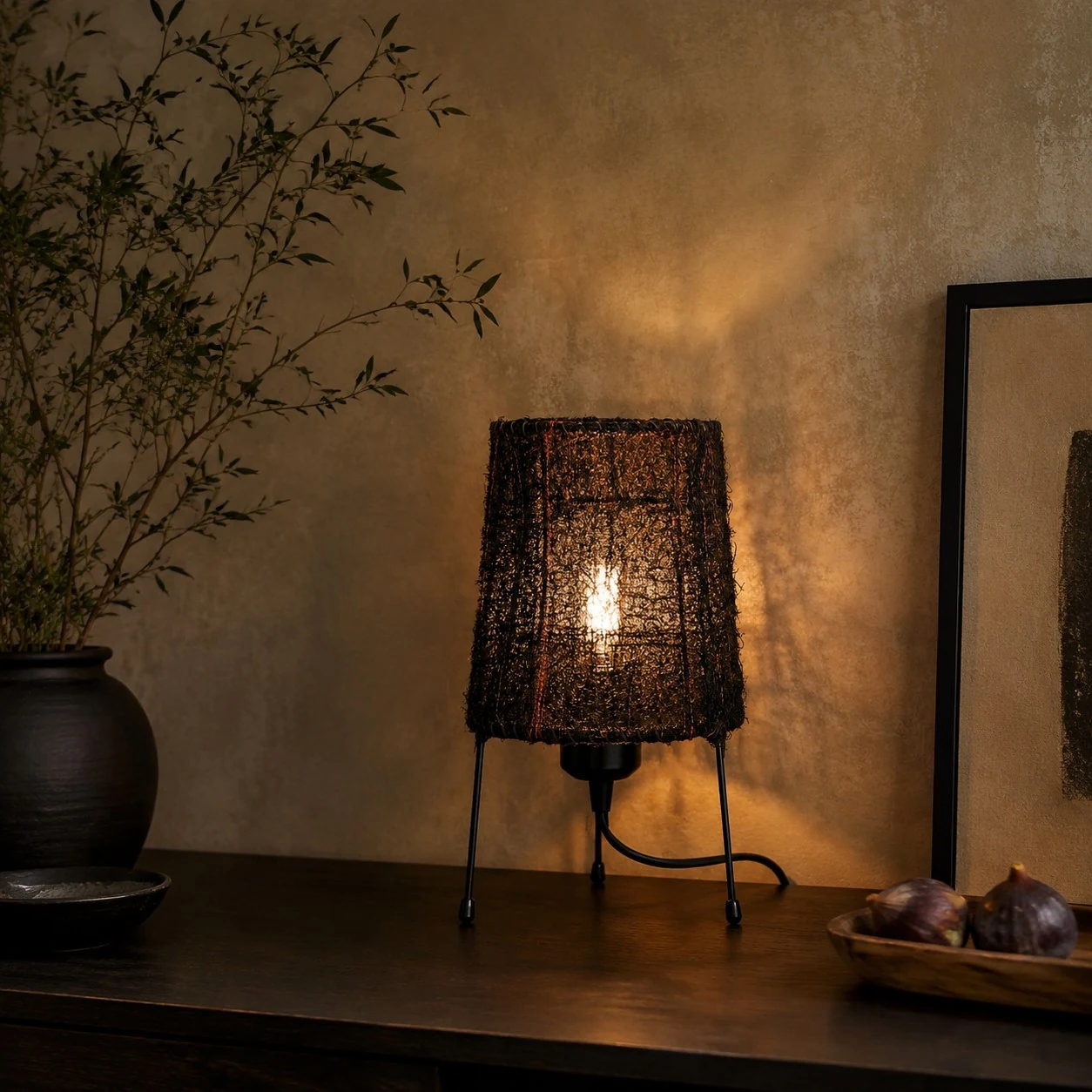Close view of glowing woven fiber shade texture