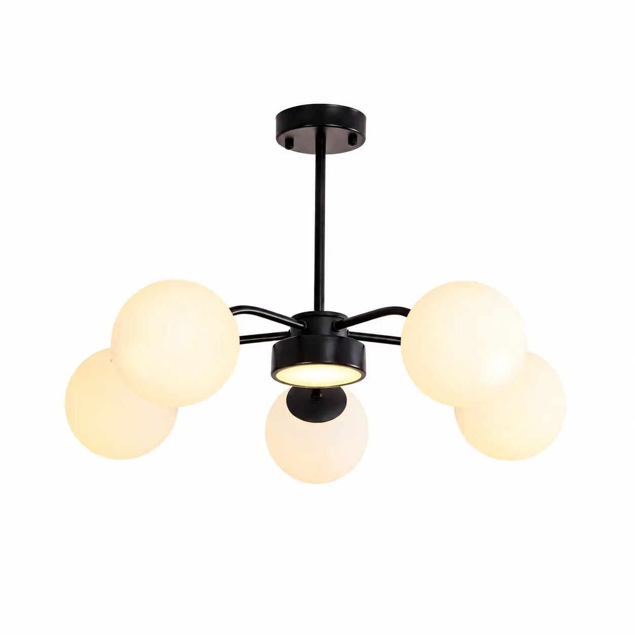 Standard black 5-light milk glass chandelier